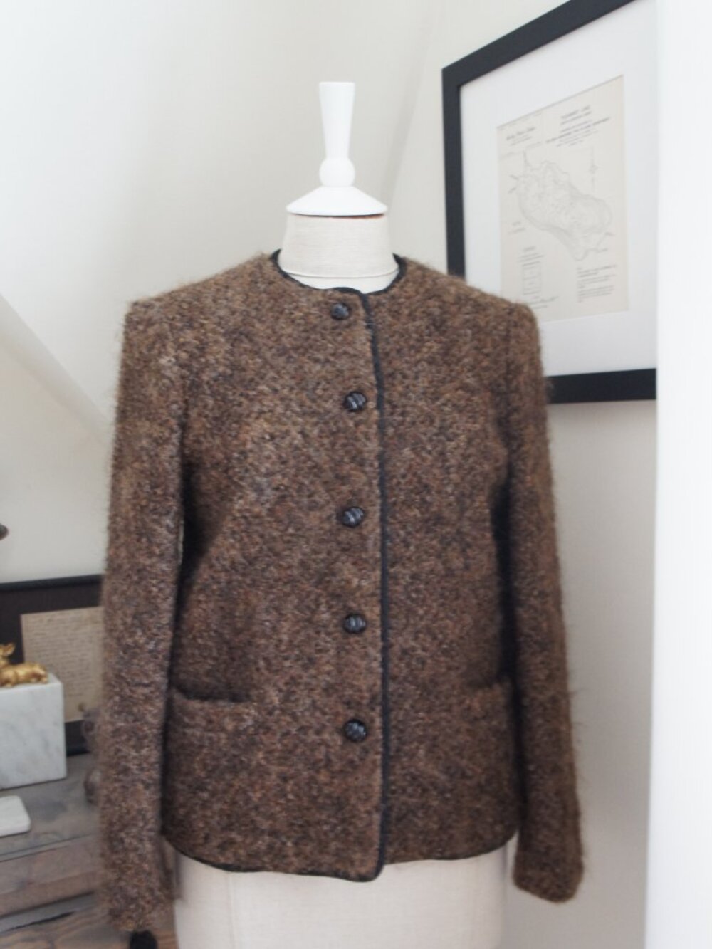 Vintage Kasper by ASL Light & Dark Brown Mohair blazer Size 8